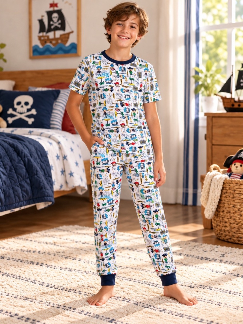 The Children's Place Boys Pirate Print Cotton Pajama Set Size 14